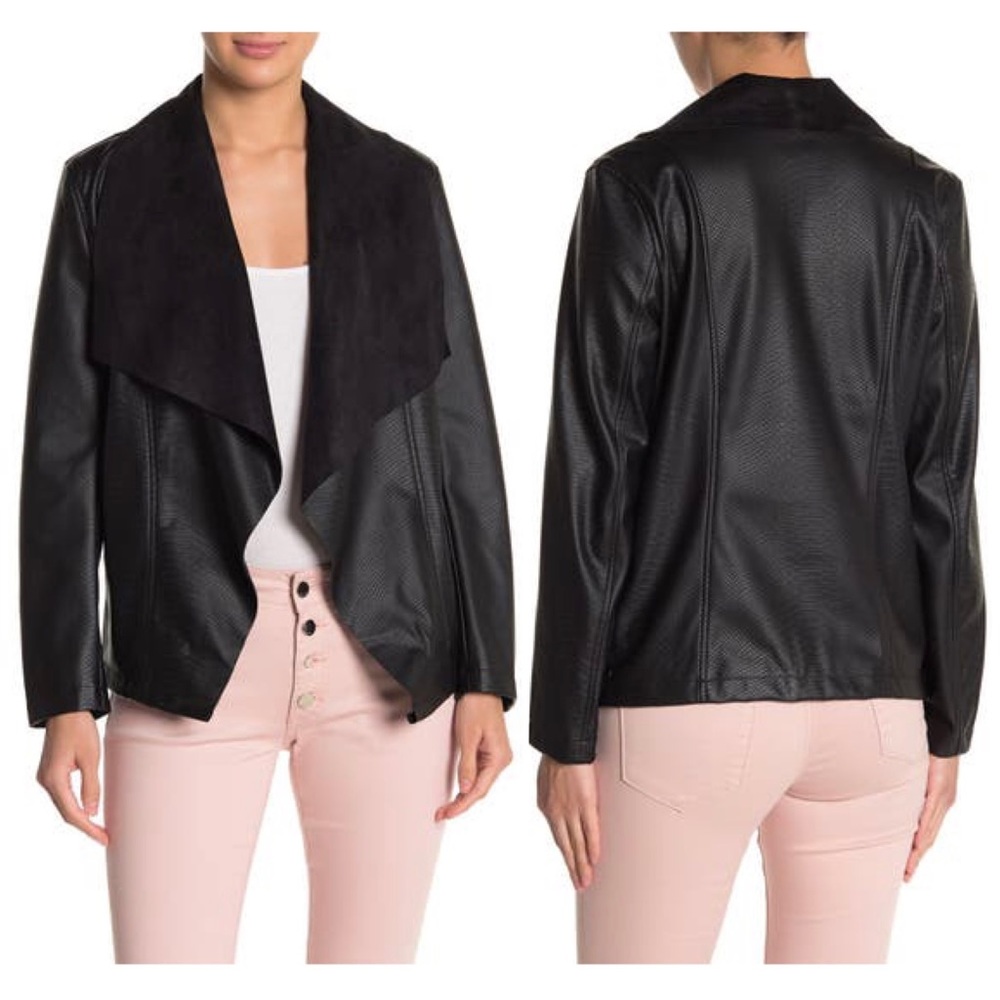 Tahari Snake Embossed Faux Leather Moto Jacket